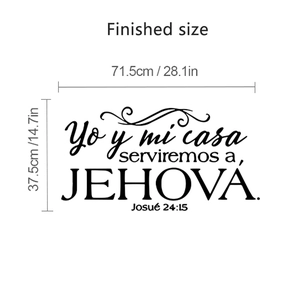 Detailed dimensions of Spanish Bible verse wall decal measuring 71.5cm by 37.5cm