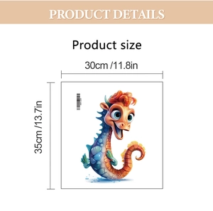 Détail du sticker WC hippocampe avec dimensions de 30x35cm affichées sur l'image