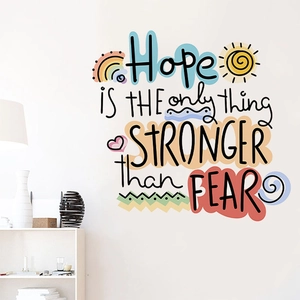 Motivational Quote Wall Stickers Hope Is Stronger Than Fear PVC Rainbow Decal For Home Bedroom Living Room Decor