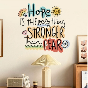 Inspirational English quote wall decal featuring colorful rainbow and sun for home decor