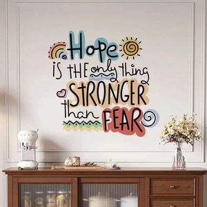 Inspirational Hope quotes wall decal with colorful rainbow and heart decor for living room