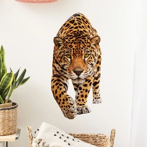 Realistic leopard wall decal sticker showing a fierce walking predator for home decor