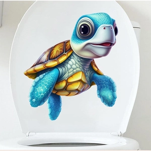 3D cartoon sea turtle toilet lid sticker made of waterproof PVC for bathroom decor