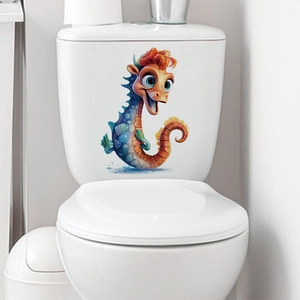 Sticker de Toilette Hippocampe Dessin Animé 3D Imperméable Décalcomanie Murale en PVC pour Décoration de Salle de Bain