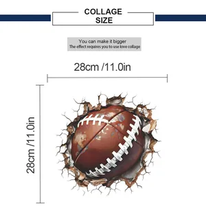Detailed size chart for 3D American football wall decal measuring 28x28cm for room decor