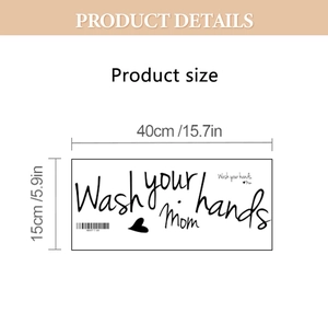 Wash your hands Mom vinyl wall sticker dimensions shown at 40x15cm for mirrors