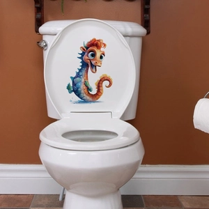 Sticker de toilette hippocampe de dessin animé, décor de salle de bain imperméable
