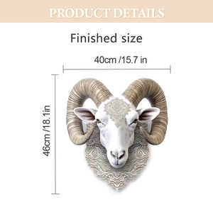 Detailed view of tribal goat head wall decor with mandala pattern and 46cm size dimensions