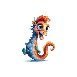 Sticker de toilette hippocampe 3D avec dégradé de couleurs orange et bleu vif