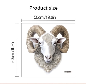 Detailed view of ram head wall decor with ornate carvings and 50cm x 50cm size dimensions