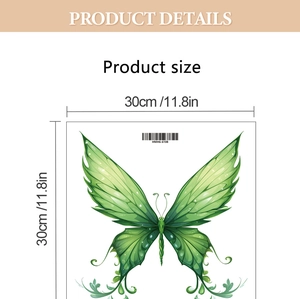 Détail des dimensions du sticker mural papillon vert de 30cm pour chambre d'enfant