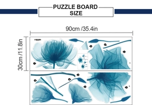 Dimensions détaillées des stickers muraux fleurs bleues mesurant 90cm sur 30cm