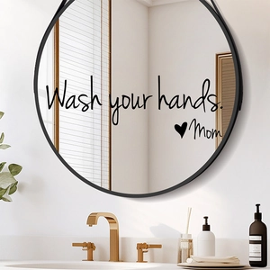Wash Your Hands Mom Wall Sticker Heart Pattern Mirror Decal For Bathroom Restroom Waterproof PVC Home Decor Mirror Mural