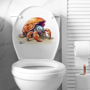 3D Cartoon Hermit Crab Toilet Sticker Waterproof PVC Decal For Bathroom Decor Modern Wall Sticker For Toilet Lid Decoration