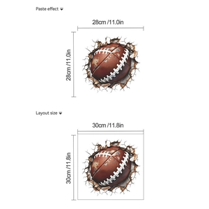 3D American football wall sticker with broken wall effect for sports room decoration