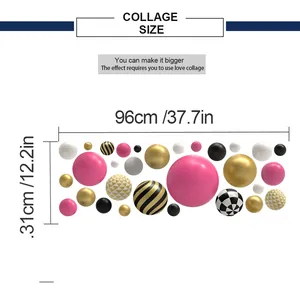 Detailed size chart showing 96x31cm dimensions for colorful sphere wall decals