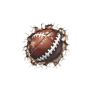3D football breaking through wall sticker with realistic debris effect for room decor