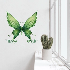 Sticker mural papillon vert vibrant avec motifs à volutes élégants pour la maison