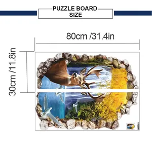 Detailed size guide showing 80x30cm dimensions for 3D forest elk wall stickers