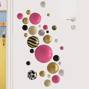 3D Effect Colorful Spheres Wall Sticker PVC Geometric Geometric Ball Self-Adhesive Decal For Living Room Bedroom Fridge Decoration Modern Mural