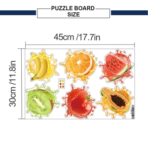 Detailed dimension guide for fruit wall stickers with juice splash design, 45x30cm size