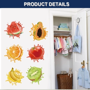 Detail showing 3D fruit wall decals with watermelon and orange patterns for home decor