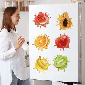 3D Fruit Splash Wall Stickers PVC Self Adhesive Kitchen Fridge Decals For Cabinet Glass Door Waterproof Fruit Wall Cling