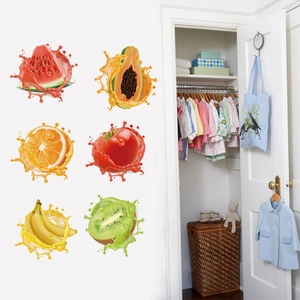Fruit wall stickers set featuring splashing watermelon and orange for kitchen decor