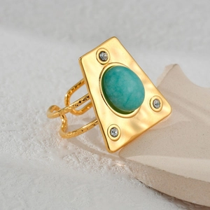 Bohemian style gold-plated ring with irregular geometric turquoise and zircon accents
