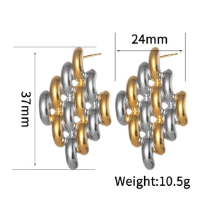 Boucles d'oreilles losange géométriques bicolores or et argent en acier inoxydable