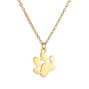 Detailed close-up of golden paw print pendant on a polished O-chain necklace