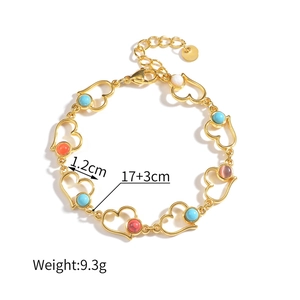 Pulsera corazón bohemia dorada con piedras turquesas de colores de 17 más 3cm
