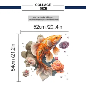 Tableau des dimensions détaillé montrant la taille 52x54cm du sticker mural carpe koi