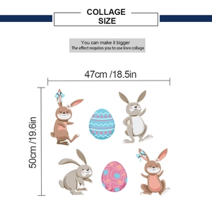 Detailed collage size guide of Easter bunny and eggs wall stickers for home decoration