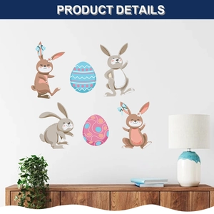 Easter bunny and egg wall decals displayed in a cozy living room setting with plants