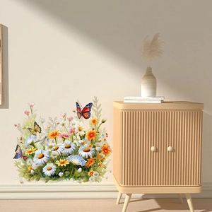 Colorful Butterfly Flower Wall Stickers PVC Self Adhesive Botanical Floral Wall Decals For Living Room Bedroom Home Decoration