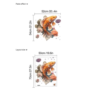Stickers muraux 3D carpe koi et pivoines avec dimensions pour décoration intérieure
