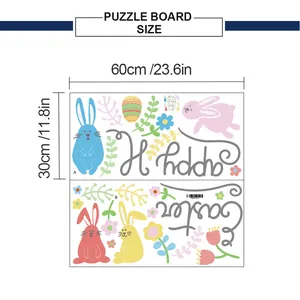 Detailed size chart showing 60x30cm dimensions for Easter bunny and egg wall decals