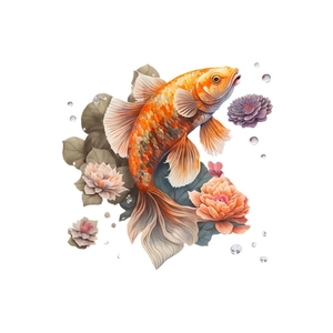 Sticker mural 3D carpe koi et fleurs de pivoine pour décoration murale intérieure