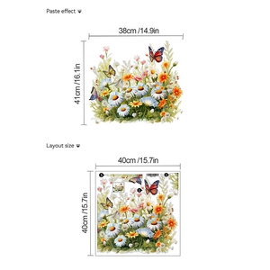 Adhesive butterfly and floral wall stickers for home decoration shown in layout and paste effect