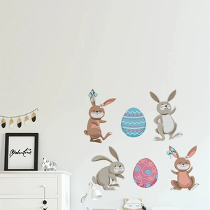 Easter wall decals featuring cartoon bunnies and colorful eggs for living room decoration