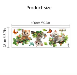 Detailed product size chart for cartoon cat wall stickers measuring 100x35cm in total