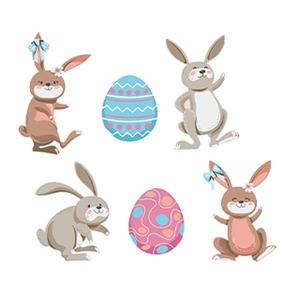 Easter bunny and eggs self-adhesive wall stickers for living room and nursery decor