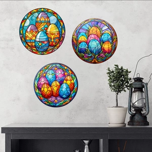 Lot de 3 autocollants muraux 3D style vitrail avec œufs de Pâques pour décoration intérieure