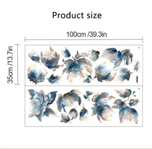 Detailansicht der indigoblauen Blumen-Wandaufkleber mit Maßen 100x35cm auf zwei Paneelen
