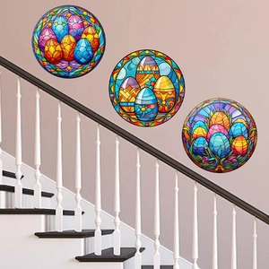 Stickers Muraux 3D Œufs de Pâques Style Vitrail PVC Autocollants Pour Salon Couloir Décoration de Fête Art Mural Maison
