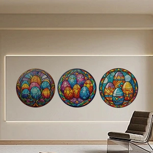 Lot de trois stickers muraux œufs de Pâques style vitrail pour déco de salon moderne