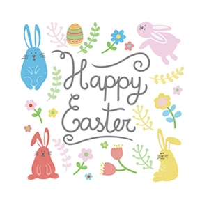 Colorful Easter wall stickers with cute bunnies, painted eggs and floral elements