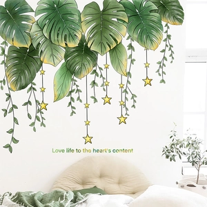 Nordisch Tropisch Monstera Blätter Wandaufkleber Grün Pflanze Rebe Stern PVC Abnehmbar Wandtattoo Für Wohnzimmer Schlafzimmer Dekor
