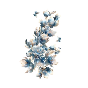 Eleganter Wandsticker mit indigo Blumen, Goldrand und Schmetterlingen für Deko
